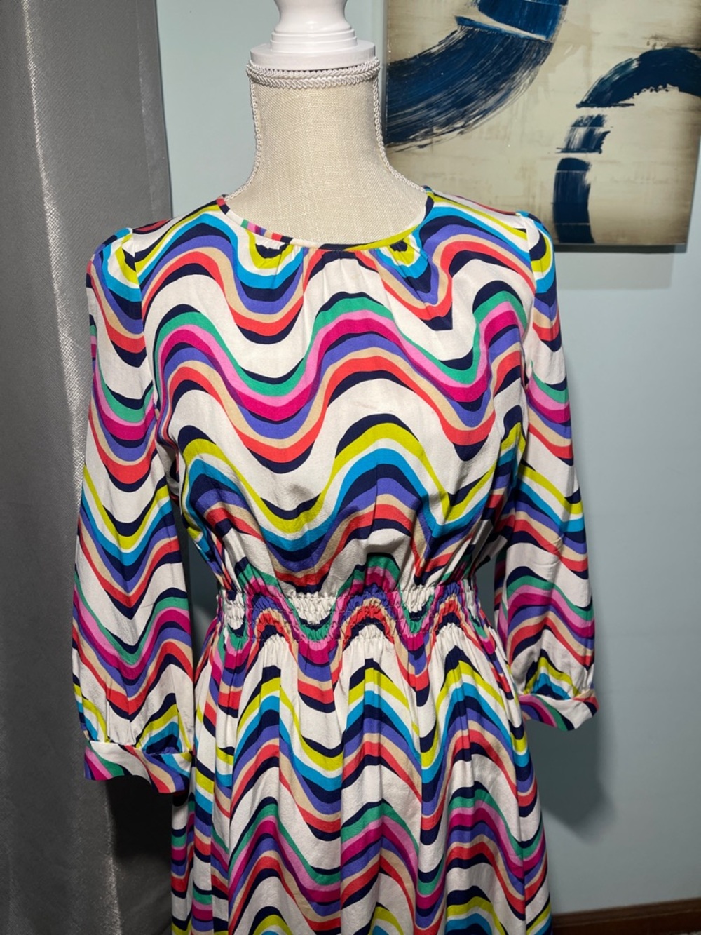 Kate Spade NY Silk Blend Brighton Zari Dress Size 10 Multicolor Wave Stripe - Picture 2 of 9